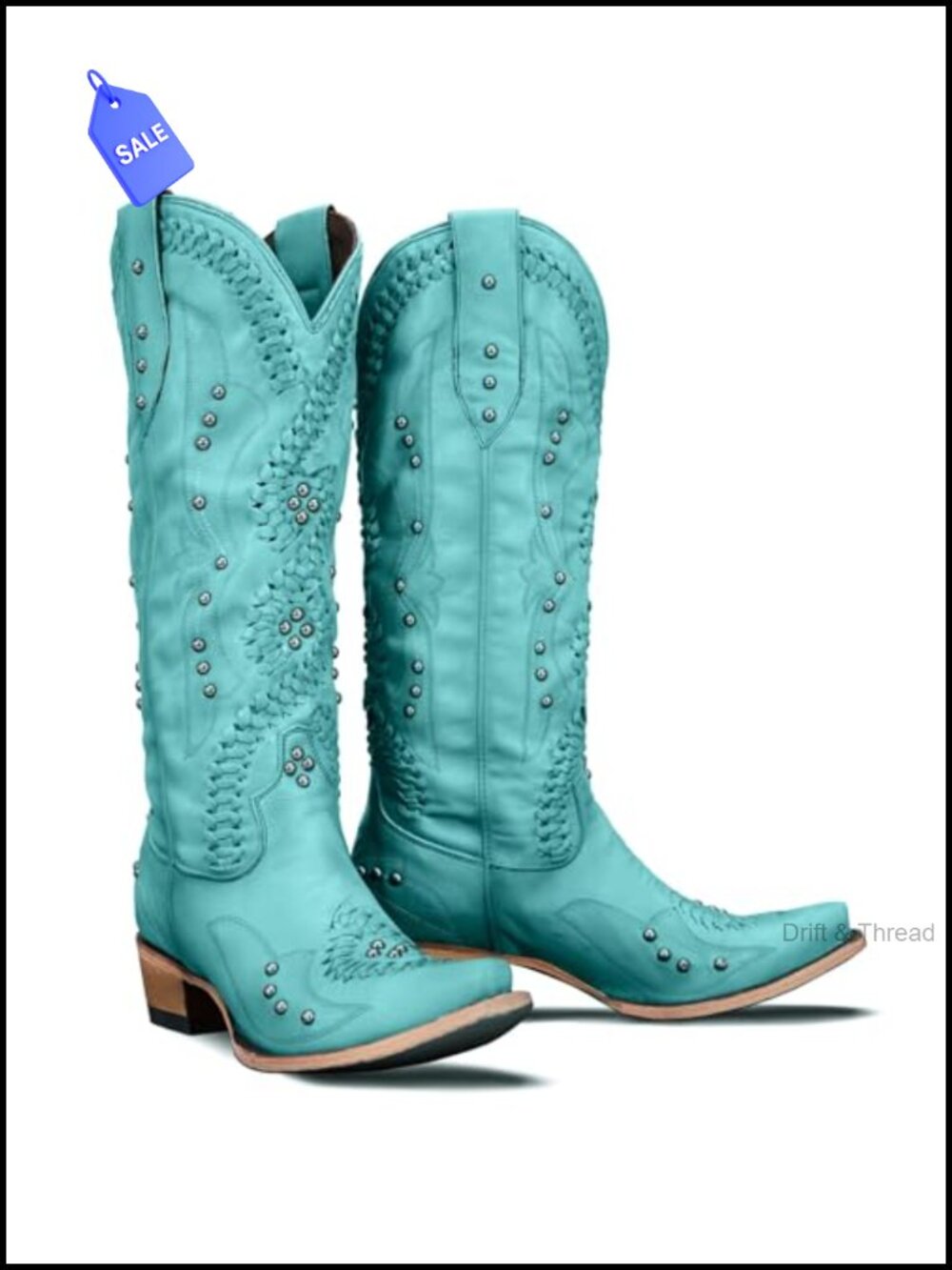 Knee High Cowboy Boots Vegan Leather Chunky Stacked Heel Western